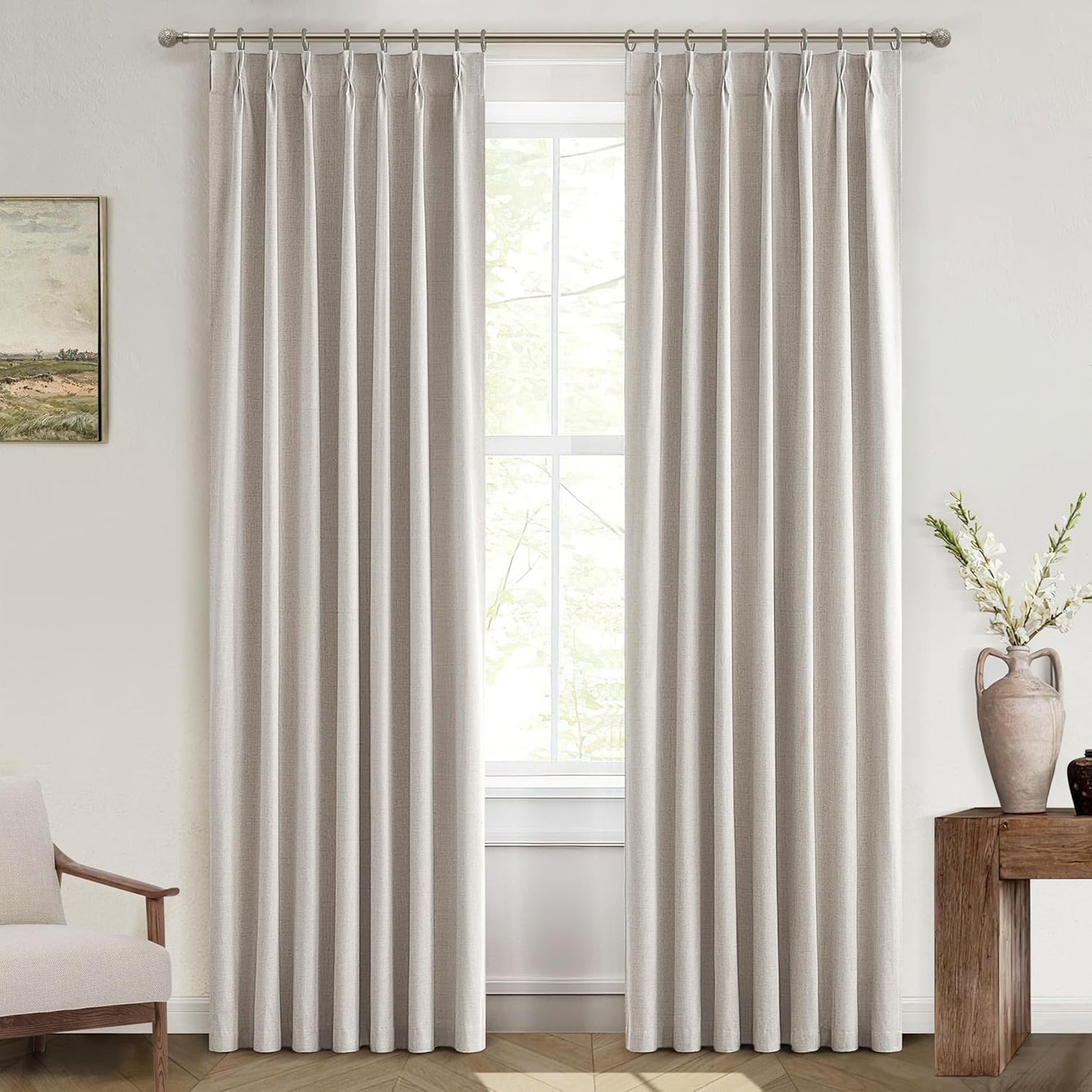 Unique Curtains 86 Inches Long for Living Room,Linen Farmhouse Modern Complete Blackout Custom Privacy Curtains for Windows Energy Efficient Closet Cover Pinch Pleated/Back Tab Birch Drapes 2 Panels