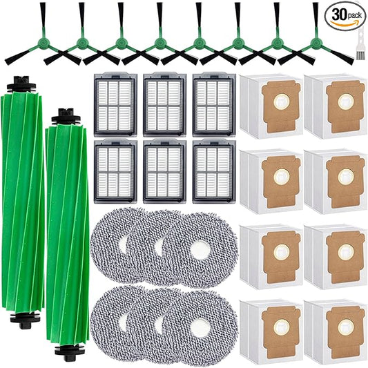 Replacement Parts Accessories Kit for iRobot Roomba Plus 505 405 Combo Robot Vacuum Cleaner, 2 Roller Brush, 6 Mop Pads, 6 Filters, 8 Side Brush, 8 Vacuum Bags