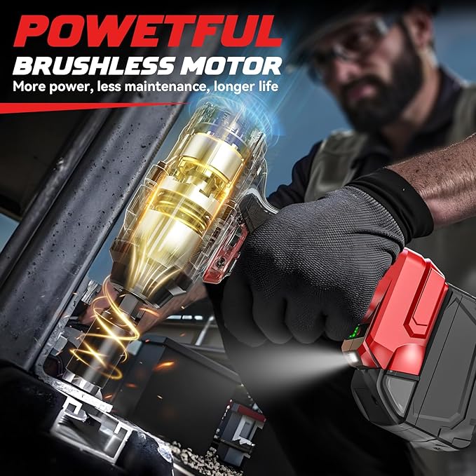 Cordless Impact Wrench 1/2” Compatible with Milwaukee 18v Battery(No Battery), 1000FT-LBS(1360N.m) High Torque Impact Driver, Electric Impact Gun with LED Work Light, Variable Speeds, 4-Speed Control