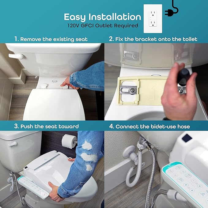 BidetMate 1000 Series Electric Smart Toilet Bidet Seat with Heated Water, Side Control Panel, and Warm Air Dryer - Self-Cleaning - Perfect for a Smart Home Kit or Smart Home Accessories - Round