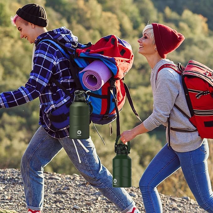 Insulated Half Gallon Water Bottle 64oz with Magnetic Lid,Stainless Steel Double-Wall Vacuum Leak Proof Sports Insulated Jug with Paracord Handle, Keep Water Hot & Cold for Outdoor,Gym