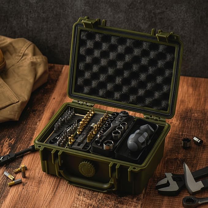 KESI Tool 77-Piece Torx bit Set Fully Armed Set with Waterproof Camera Hard Protective Case with 29-Piece 1/4" Multi Function Bits Set & 13-Piece 1/4" Spline Set & 35-Piece Precision Bits Set (Green)