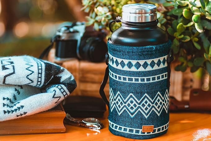 Water Bottle Holder w/Strap | Bottle Sleeve Carrier for Walking, Backpacking | Hydro and Iron Flask Sling Bag | Bottle Protector for Beer Water Coffee Wine | Camping Accessories (32 oz, Laguna Blue)
