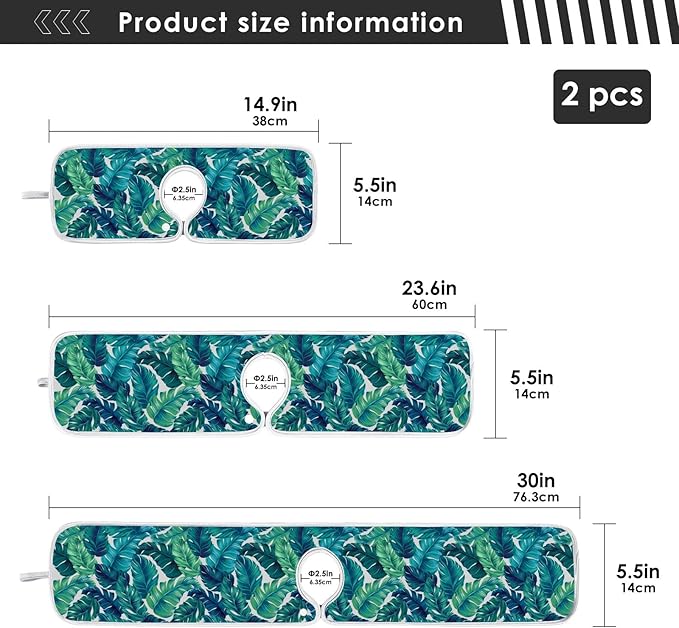 Kitchen Faucet Absorbent Mat,Turquoise Green Palm Leaves Water Splash Guard for Sink, Faucet Drip Catcher Thicken Sponge Microfiber Faucet Water Catcher Mat Sink Absorbent Mat for Kitchen 23x5in 2Pack