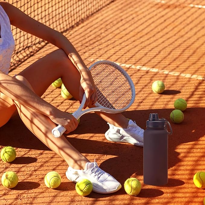 Navy 32 OZ Insulated Water Bottle, Large Metal Insulated Stainless Steel Water Flask, Big Sports Travel Water Bottle with 2 Lids, Insulated Thermos Thermal Mug Cup