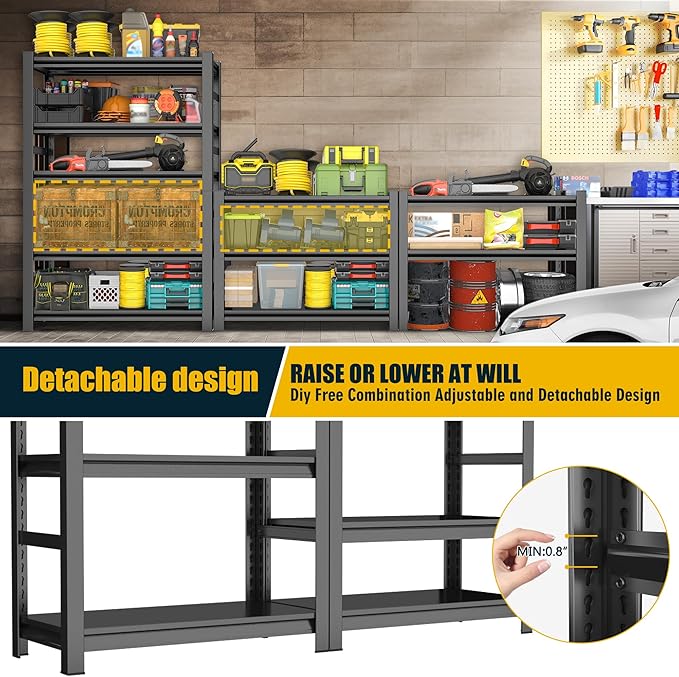 78" H,Metal Garage Shelving Heavy Duty 5-Tier Adjustable Storage Shelves Easy to Assemble, Garage Organization with 4500lbs Capacity,Shelving Racks for Storage,Ideal for Garage,Basement,Warehouse
