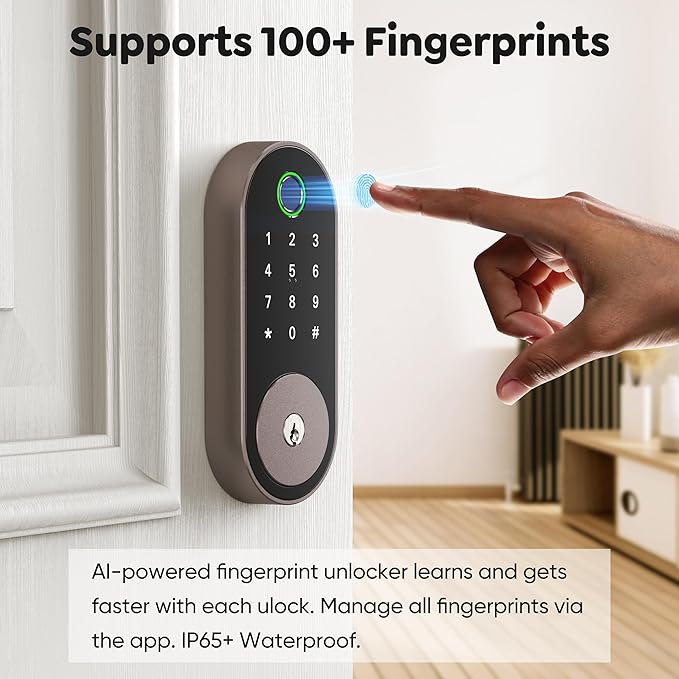 Keyless Entry Fingerprint Deadbolt Smart Lock: Sifely Digital Front Door Keypad with App Control, Electronic/Electric Deadbolt with Fingerprint & Code Access, Auto Locking, Easy to Install (Bronze)