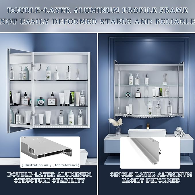 ExBrite Lighted Medicine Cabinet with Mirror, 20 x 26 Inch, Recessed or Surface led Medicine Cabinet, Defog, Stepless Dimming,Color Temperature Change,2 Outlets,Built-in 6000K Sensor Light,Left Hinge