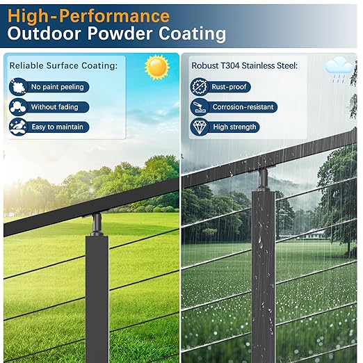 3 Pack Economical Stair Cable Railing Post Kits 36", Stainless Steel T304 Deck Stair Railing System with Swageless Tensioner, Upgraded Black Powder Coated Stairway Post Kits with DIY Length