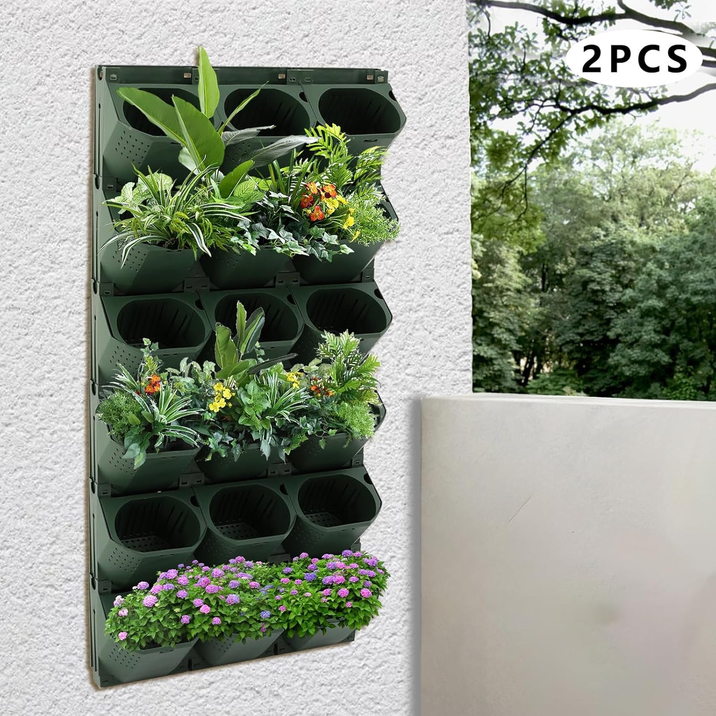 Self Watering Wall Planter | 36 Pots Vertical Garden Planter for Indoor Plants | Wall-Mounted Stackable wall planter | Hanging Plant Flower Pot Holder | 10.56 Fl Oz Each Individual Pot | Army Green