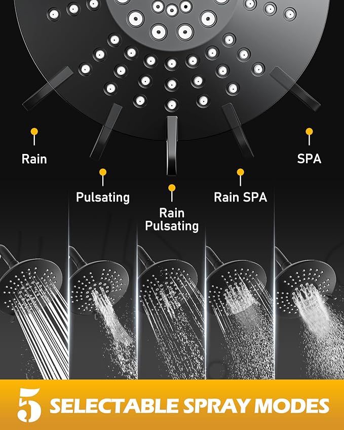 Black Bathroom Shower Faucet Set: WOWOW Shower Combo Set with 6-Inch Rain Shower Head, Single Handle Shower Trim Kit Modern Shower System High Pressure (Valve Include）