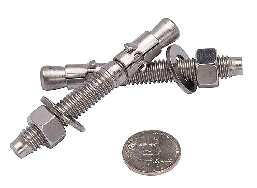 Bolt Dropper 1/2" x 3-3/4" Wedge Anchor (5 Pack), 18-8 (304) Stainless Steel Corrosion Resistance Commercial Grade Washers and Nuts Included