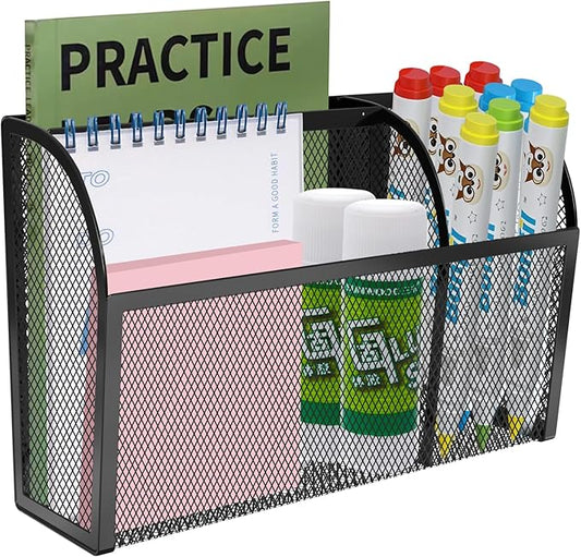 Magnetic Pencil Holder-Magnetic Basket for Fridge 3-Grid Mesh Magnetic Pen Holder for Refrigerator, Extra Strong Magnets Mesh Marker Holder Locker Accessories Organizer for Whiteboard
