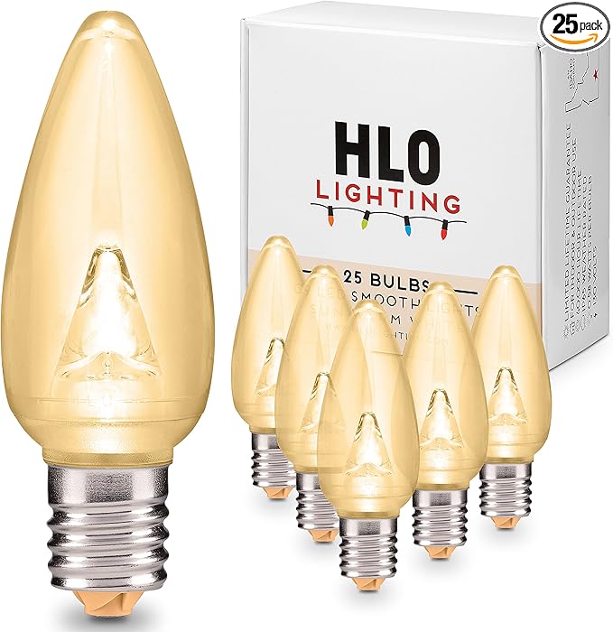 Holiday Lighting Outlet Smooth C9 Christmas Lights | Sun Warm White LED Bulbs for Indoor & Outdoor Christmas Decor | Set of 25