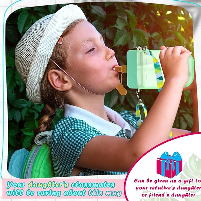 Patelai 8 Pcs Cute Water Bottles with Straw Kawaii Watermelon Ice Cream Cups Leak Proof Drinking Bottles with Adjustable Shoulder Strap for Sports Travel Camping(Cute Style)