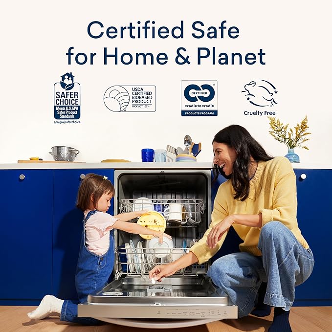 BLUELAND 100% Plastic-Free Dishwasher Detergent Tablets, Starter Set, 60 Count with tin, Free & Clear, Eco-Friendly Dishwashing Pods, Natural, USDA Certified biobased