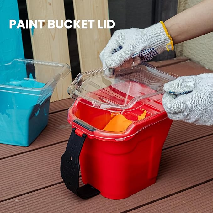 Mister Rui Paint Roller Kit, 12 Pack, 4 Inch Foam Rollers, 2" Brush, Small Paint Bucket with Liners, Liner Lid, Plastic Sheeting, Mini Rollers for Painting & DIY