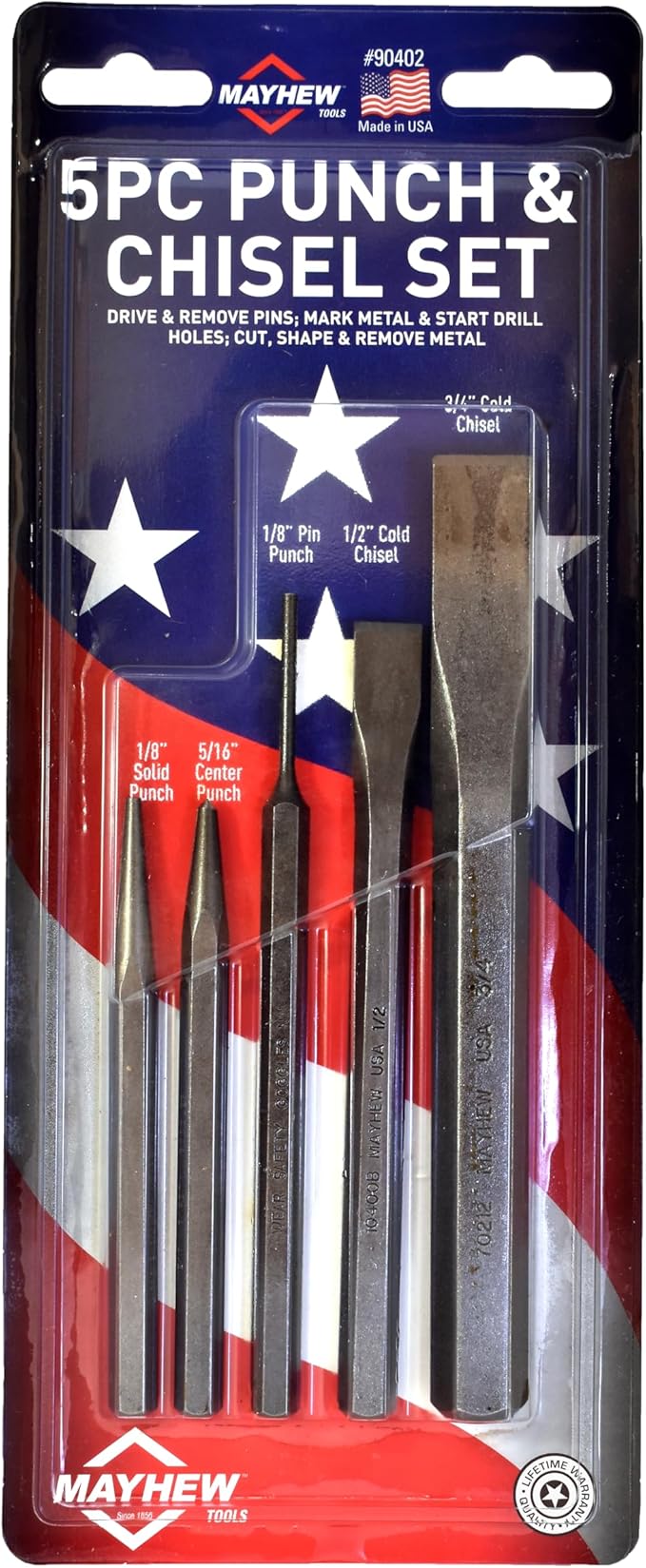 Mayhew Tools 90402 Punch and Chisel Set, Blast Finish, 5-Piece