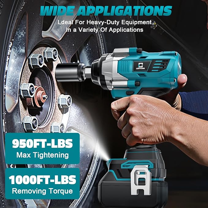 Cordless Impact Wrench 1/2 inch Compatible with Makita 18V Battery Brushless High Torque Impact Driver Gun with 1000 Ft-lbs Torque, LED Work Light, Ergonomic Design for Heavy-Duty