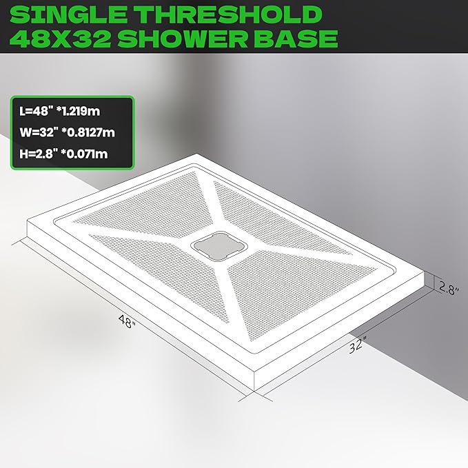 Shower Base in White Left Drainer Cover, Rectangular Shower Pan 48 "×32"×2.8", Anti-Slip Acrylic Shower Base for Bathroom