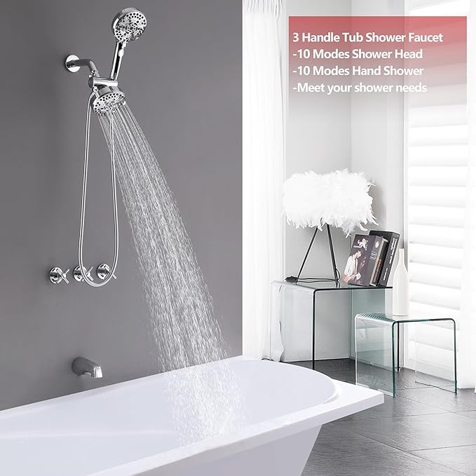 3 Handle Tub Shower Faucet Set Bathtub Shower Faucet With Tub Spout Chrome Tub and Shower Trim Kit with Valve