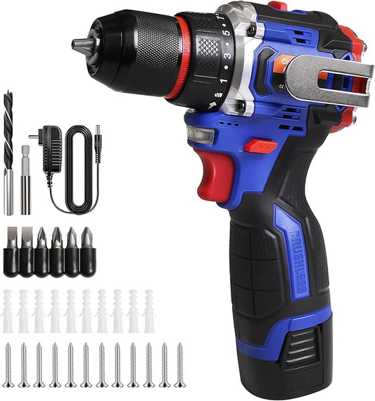 Aspro Cordless Drill Set, 16.8v Brushless Power Drill Cordless Drill with Battery and Charger, 2 Variable Speed, 3/8'' Keyless Chuck, Built-In LED, Versatile Small Drills for DIY Projects