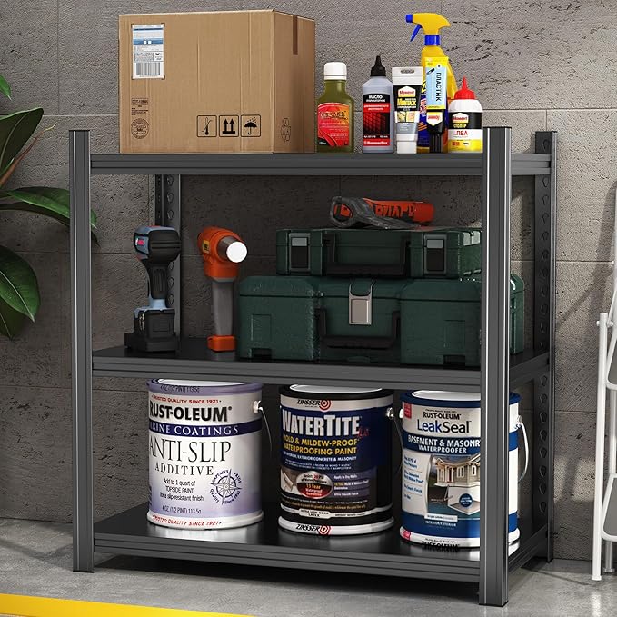 1050LBS Storage Shelves 3 Tier Garage Shelving, Heavy Duty Adjustable Metal Shelves Unit, Easy Assembly Garage Shelving Unit for Industrial, Warehouse, Basement