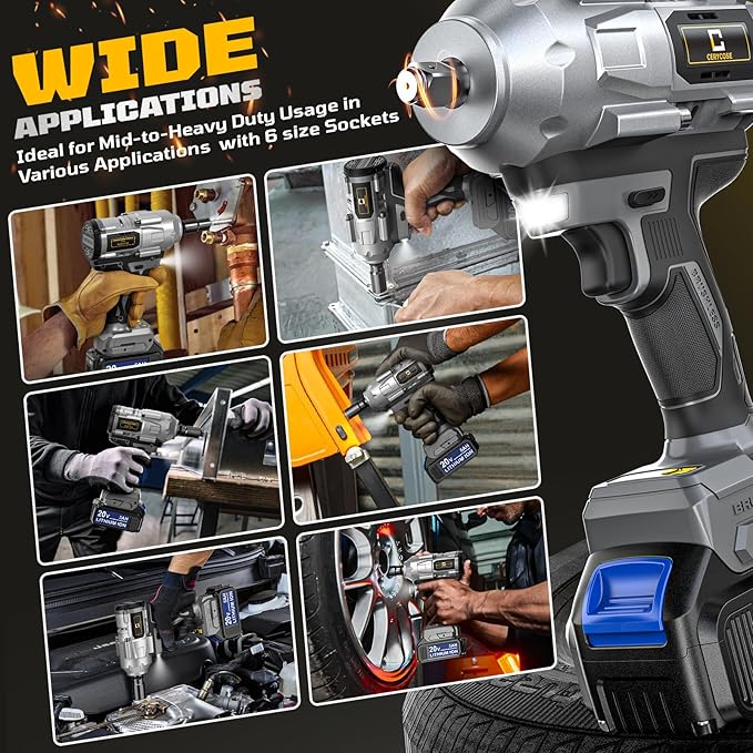 Cordless Impact Wrench 1/2 inch for DeWalt 20V Battery, 900Ft-lbs Brushless High Torque Impact Gun with 2x5.0AH Battery