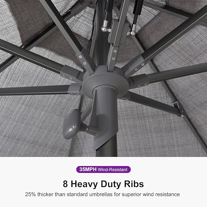 PURPLE LEAF 11.5 FT Semi-Auto Outdoor Patio Umbrella with Base Market Table Sun Umbrellas with 8 Aluminum Sturdy Ribs for Backyard Deck Garden Pool (Gray Pole Gray Canopy)