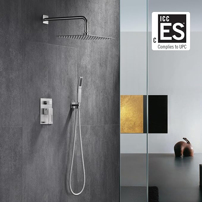 Shower Fixtures Brushed Nickel With 8 Inches Shower Head And Pressure Balance Shower Valve, Shower Systems With Rain Shower And Handheld