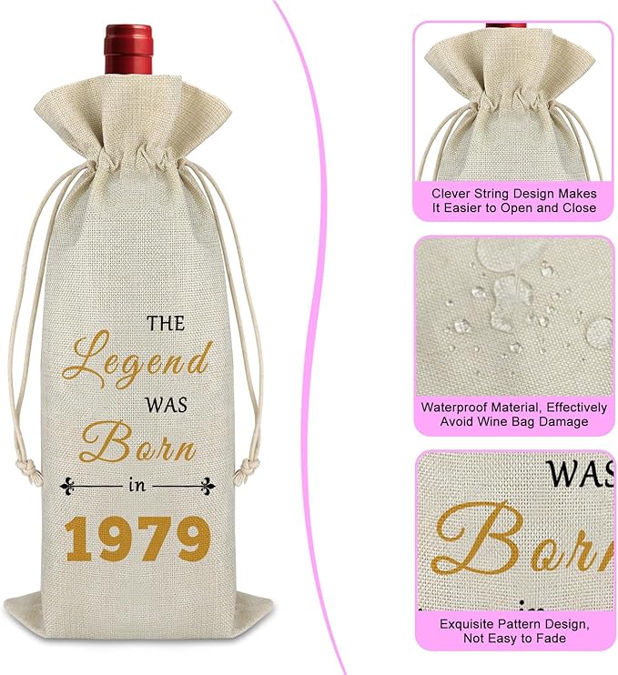 Happy 45th Birthday Gifts for Women Men 45th Birthday Wine Bag for Him Her 45 Year Old Birthday Gift Ideas 45th Birthday Milestone Gift for Aunt Uncle Burlap Wine Gift Bag Birthday Party Decors