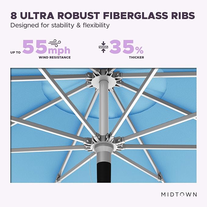 Midtown Umbrellas Push Pop Sunbrella Umbrella 8 Feet Outdoor Umbrella in Capri Acrylic Fabric - Patio Umbrella, Backyard Umbrella, Garden Umbrella, Picnic Table Umbrella & Pool Umbrella - Black Pole