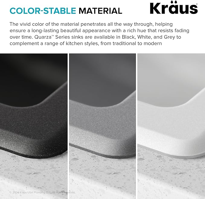 KRAUS Quarza 31-inch Drop-In/Undermount Single Bowl Granite Kitchen Sink in Black Onyx, KGD-412B