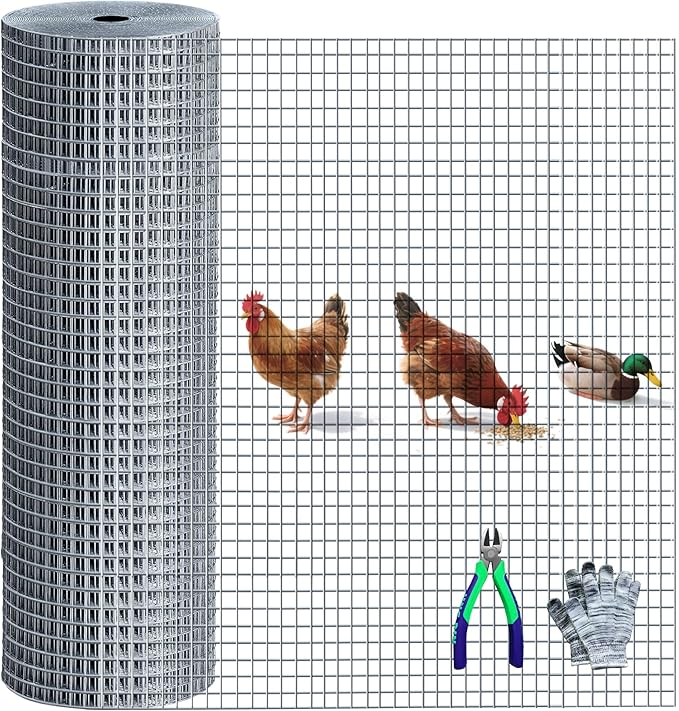 Chicken Wire Fencing Hardware Cloth 1/2 inch 19 Gauge Rust-Resistant Mesh Roll with Snips/Gloves for Chicken Coop/Vegetable/Garden/Plants/Poultry Enclosures/Tree/Gutter Guards 48 inch x 50 ft
