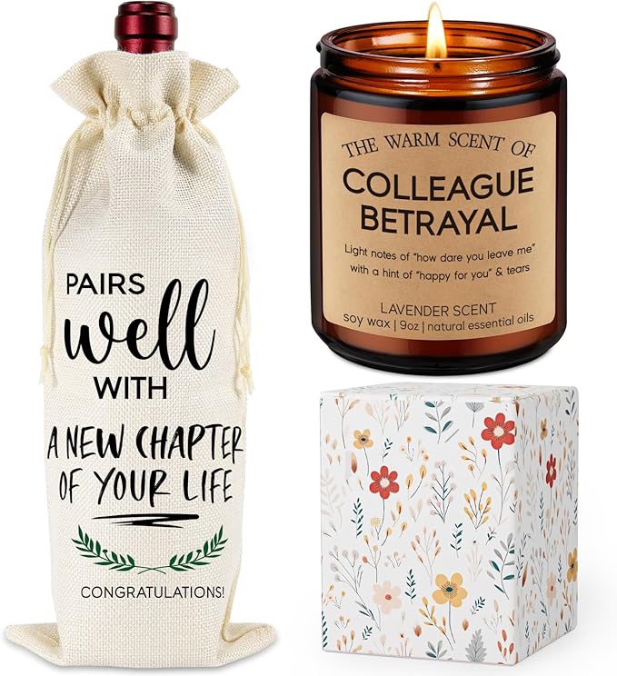 GSPY Wine Bag & Candle Set - Farewell Gifts for Coworkers, Moving Away Gifts for Friends, Coworker Leaving Gifts for Women, Men - Funny Goodbye, Retirement, Going Away Gifts for Boss, Coworker