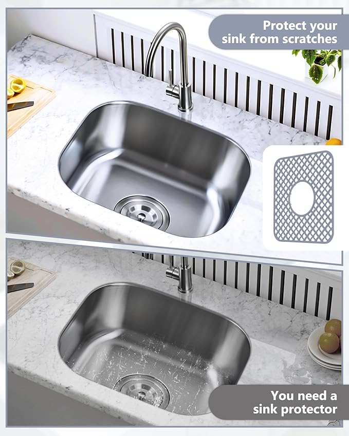 2 Pack Silicone Sink Protector for Kitchen Sink, Lozenge Pattern 12 x 11" Sink Grid Mat Silicone Protectors, Center Drain, Gray