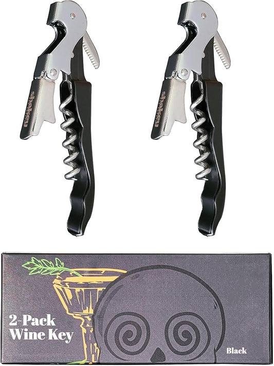 Shakey Wine Key! - Professional Waiter's Corkscrew Wine Bottle Opener with Foil Cutter (2-Pack)