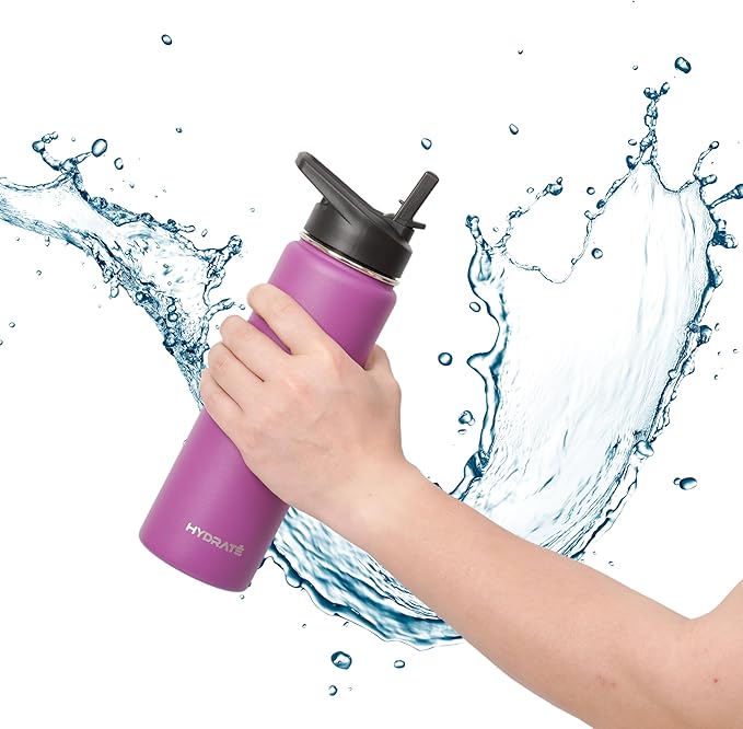 HYDRATE Insulated Stainless Steel Water Bottle - Large Reusable Flask with Leak-Proof Design and Convenient Handle - Double Vacuum Insulation for School, Work, or Adventure