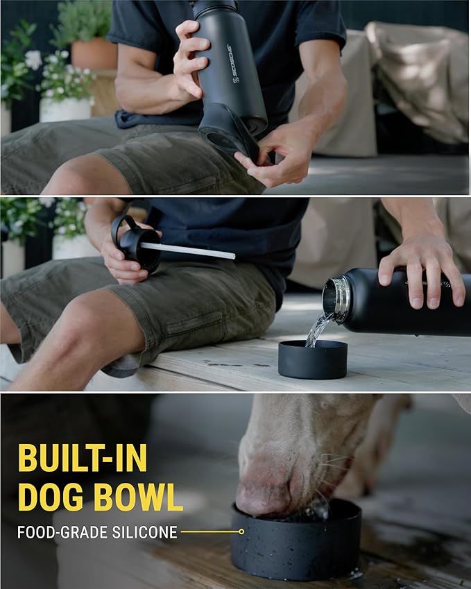 Scosche MFMS32 MagicMount Flask 32oz Stainless Steel Hot & Cold Insulated Sport Water Bottle w/Magnetic Mount Tripod Phone Stand Compatible w/MagSafe iPhone for Cup Holder/Gym/Men/Women/Travel/White