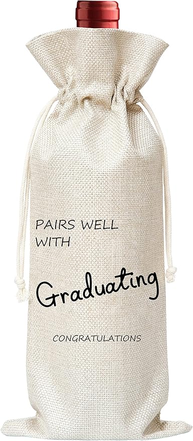 Graduating Gift Wine Bag,Gift For Graduate,Cotton linen Drawstring Wine Bag(1 Pcs) - WB008