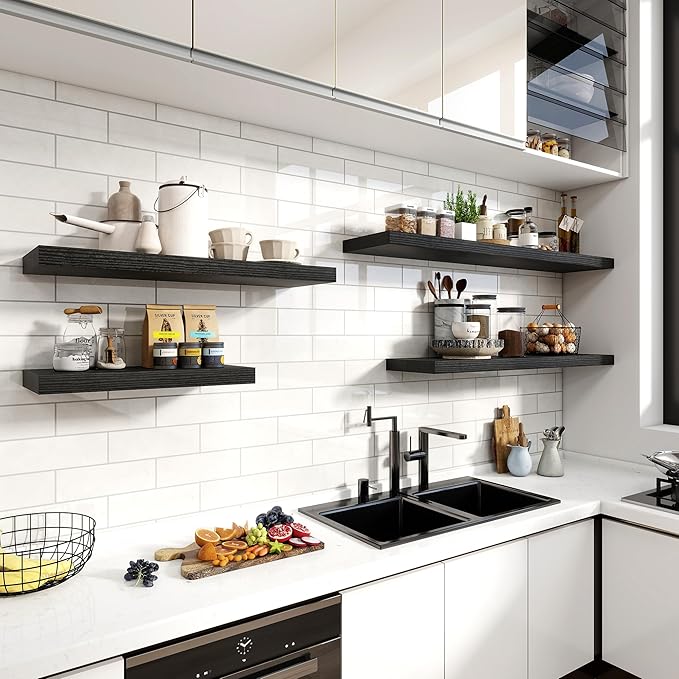 48 Inch Floating Shelves, 11.6 Inch Deep Floating Shelves for Wall, Floating Shelf with Invisible Brackets, Deep Shelves for Bathroom, Bedroom, Living Room, 1 Pack, Black