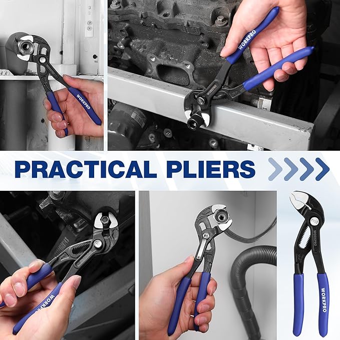 WORKPRO Groove Joint Pliers, 7" Water Pump Pliers, Upgraded 42mm Wide Opening Slip Joint Plier, V-Jaw Tongue and Groove Plier for Home and Industrial Repair, CR-V, Dual Serrated, Quick Adjustable