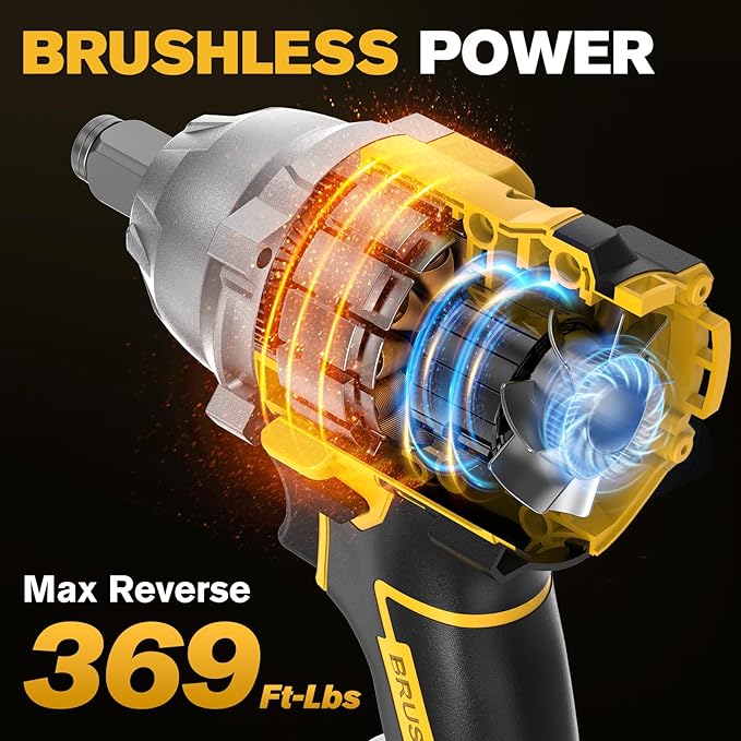 Cordless Impact Wrench for DeWalt Battery, 500Nm (369Ft-Lbs) 1/2" & 1/4" Brushless Impact Gun, 2-Speed High Torque Power Tool for Tire Removal, Rusted Bolts, Car Maintenance(No Battery)