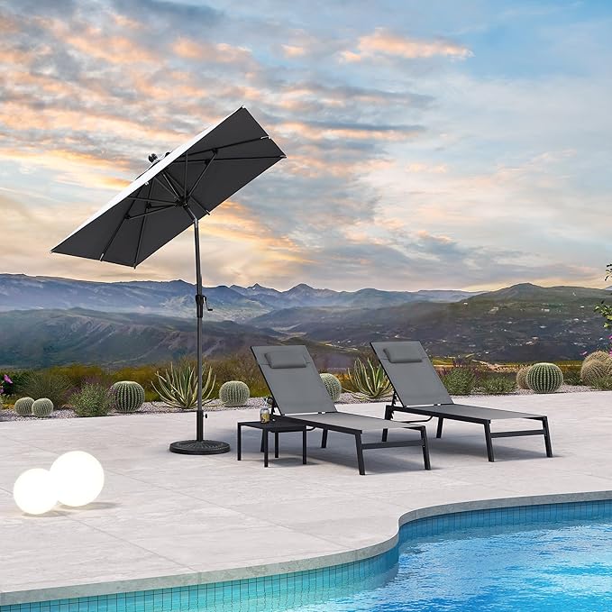 PURPLE LEAF 6' x 6' Square Patio Umbrella Outdoor Table Umbrella Aluminum Frame Market Umbrella Sun Umbrella with 8 Sturdy Ribs & Tilt for Garden Deck Lawn & Pool Light Gray