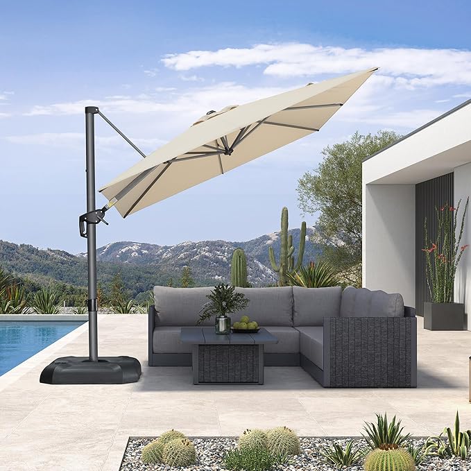 PURPLE LEAF 8 Feet Patio Umbrella Outdoor Cantilever Square Umbrella Aluminum Offset Umbrella with 360-degree Rotation for Garden Deck Pool Patio, Beige