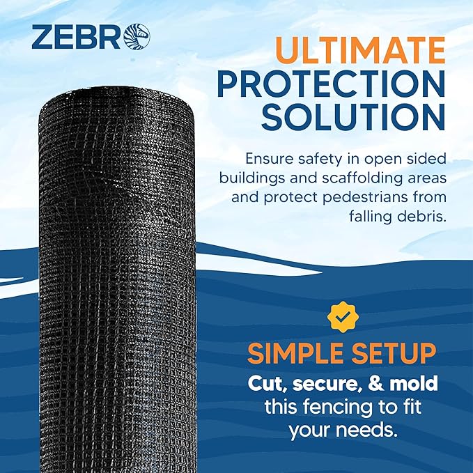 Fire Retardant Debris Safety Netting (4' x 150' - Black) - High Visibility Construction & Scaffolding & Railing & Elevator Netting for Enhanced Safety - Construction Fencing