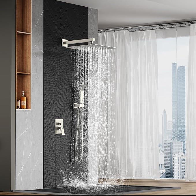 SR SUN RISE Shower Faucet - 16 Inch Rain Shower System - All Metal Shower Fixtures - Brushed Nickel