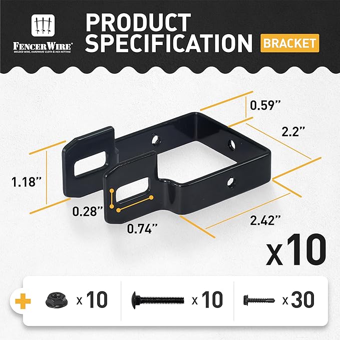 Fencer Wire Heavy Duty Garden Fence Bracket, Metal Steel Connector for Post and Panel Connection, Accessories of Metal Fencing Border, Pack of 10