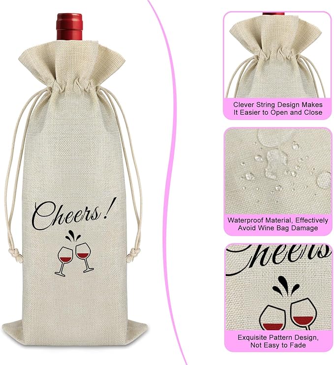 Graduation Gift for Daughter Son Birthday Gift for Women Men Wine Gift Bags Engagement Wedding Gift Housewarming Gift for Friends Promotion Gift for Coworker Christmas Drawstring Burlap Wine Wrap Bag