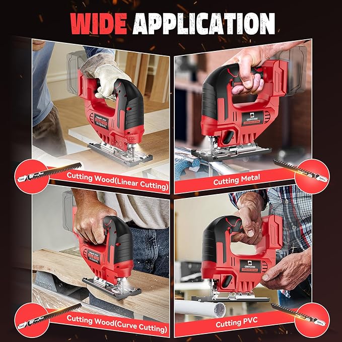 Jigsaw Compatible With Milwaukee 18V, Cordless jigsaw tool, Brushless Motor, 0°- 45° Bevel Cuts, LED Light with 3 Position Orbital Setting for Straight/Curve/Bevel/Circle Cutting (NO Battery)
